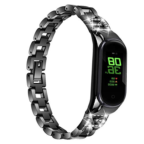 Bracelets en Cuir Xiaomi Mi Band 4, Miya System Ltd Bling Pulsera de Mujer con Diamantes de imitación Pulsera de Acero Inoxidable Correa Reemplazo de Pulsera para Xiaomi Mi Band 3/4 (Negro)