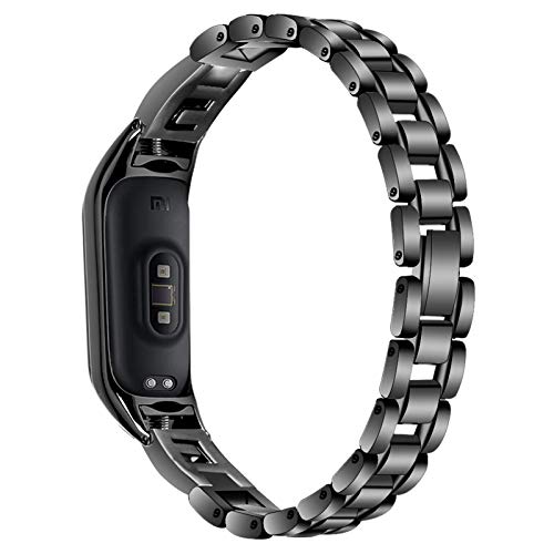 Bracelets en Cuir Xiaomi Mi Band 4, Miya System Ltd Bling Pulsera de Mujer con Diamantes de imitación Pulsera de Acero Inoxidable Correa Reemplazo de Pulsera para Xiaomi Mi Band 3/4 (Negro)