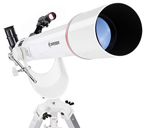 Bresser Telescopio Refractor Nano AR-70/700 AZ con trípode de Aluminio de 3 Patas, Montaje azimutal, buscador de Puntos LED y Adaptador de cámara para Smartphone para Principiantes