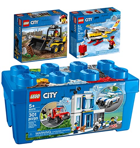 BRICKCOMPLETE Lego City 60270 60250 - Juego de 3 piezas de policía (caja de piedra, avión y cargador frontal 60219)