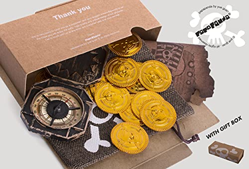 Brújula Pirata Bolsa de Tesoro Mapa del Tesoro Monedas de Oro Bolsa de capitán Calavera Niños para Fiesta de Disfraces de Pirata