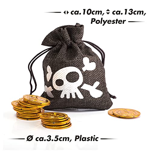 Brújula Pirata Bolsa de Tesoro Mapa del Tesoro Monedas de Oro Bolsa de capitán Calavera Niños para Fiesta de Disfraces de Pirata