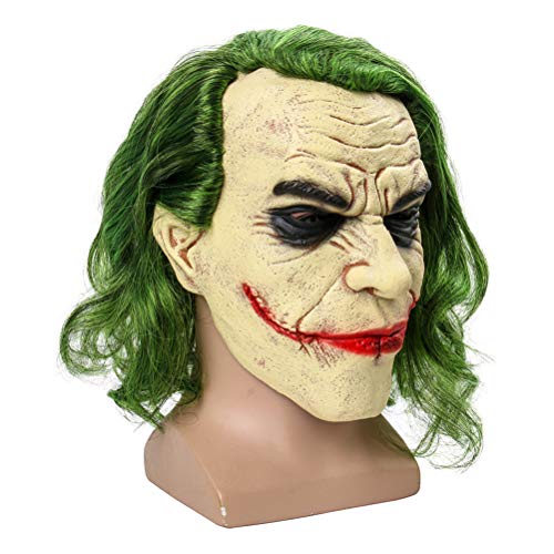 Bsopem Máscara de Halloween Joker, máscara de látex de payaso de terror con luz LED y peluca de pelo, para disfraz de fiesta de Halloween