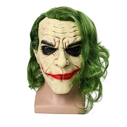 Bsopem Máscara de Halloween Joker, máscara de látex de payaso de terror con luz LED y peluca de pelo, para disfraz de fiesta de Halloween