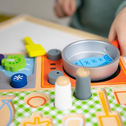 Budding Bear Set Cocinitas de Juguetes - Portátil para Niños y Niñas de 3+ Años - Puzzle Cocina Madera Juguete - Juego de Rol con 16 Piezas + Tablero Comida Madera - Set Cocina de Juguete