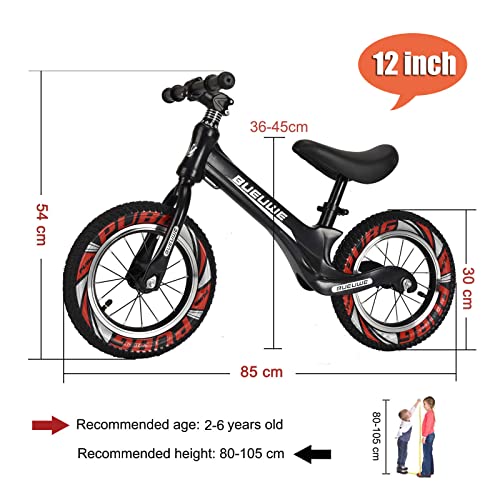 Bueuwe Bicicleta Sin Pedales Ultraligera,14" Bici para Aprender A Mantener El Equilibrio,Manillar Y SillíN Ajustables39-50 Cm,Juguetes para NiñOs De 3 A 7 AñOs,hasta 45 Kg (3 Colores),Negro