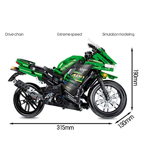 Bulokeliner Motocicleta técnica para Kawasaki Ninja 400, modelo de coche de carreras mecánico, 862 piezas, modelo de moto de carreras, juguete compatible con Lego