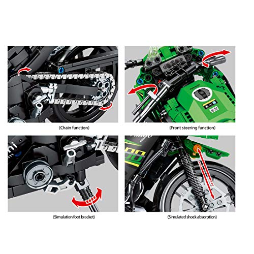 Bulokeliner Motocicleta técnica para Kawasaki Ninja 400, modelo de coche de carreras mecánico, 862 piezas, modelo de moto de carreras, juguete compatible con Lego