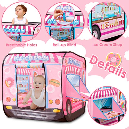 BUYGER Helado Tienda de Campaña Infantil Pop Up Carpa Plegable Casita de Juegos Supermercado Carrito de Helados Navidad Regalo para Niños Niñas 3 4 5 Años