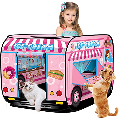 BUYGER Helado Tienda de Campaña Infantil Pop Up Carpa Plegable Casita de Juegos Supermercado Carrito de Helados Navidad Regalo para Niños Niñas 3 4 5 Años