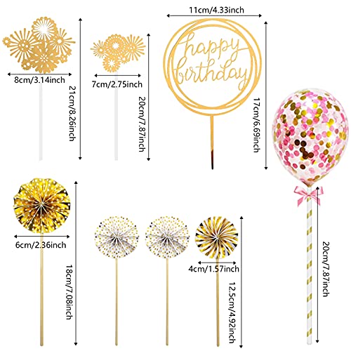 Cake Topper, 8 Piezas Toppers de Pastel Torta Toppers Cumpleaños Toppers Happy Birthday Topper Toppers para Tartas, para fiestas de bebés, cumpleaños infantiles (Dorado)