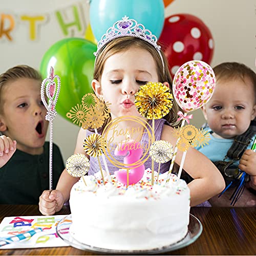 Cake Topper, 8 Piezas Toppers de Pastel Torta Toppers Cumpleaños Toppers Happy Birthday Topper Toppers para Tartas, para fiestas de bebés, cumpleaños infantiles (Dorado)