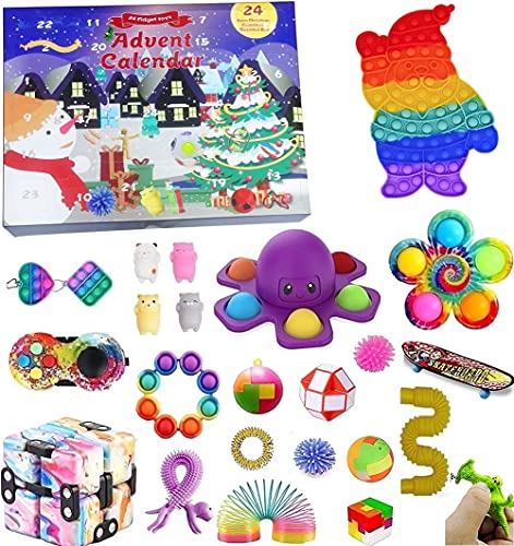 Calendario de Adviento 2021 Fidget Pop Toy Pack, 24DAYS Christmas Countdown Calendar Sensory Fidget Toys Packs, caja de alivio del estrés para regalos sorpresa para fiesta, #P, Talla única