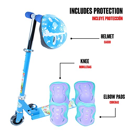 Calma Dragon DC630, Patinete para niños, Scooter Freestyle, con Ruedas Luminosas y Manillar Ajustable, Dos Ruedas, Plegable, Monopatín para niñas y niños, con Luces Led (Azul)