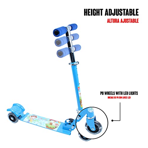 Calma Dragon DC630, Patinete para niños, Scooter Freestyle, con Ruedas Luminosas y Manillar Ajustable, Dos Ruedas, Plegable, Monopatín para niñas y niños, con Luces Led (Azul)