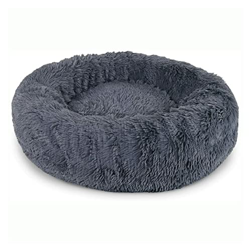 Cama para mascotas Donas redondas lavables y esponjosas Cama para perros de felpa compresiva linda Cama para gatos Almohada para perros Sofá para perros Cama para mascotas - Gris oscuro M