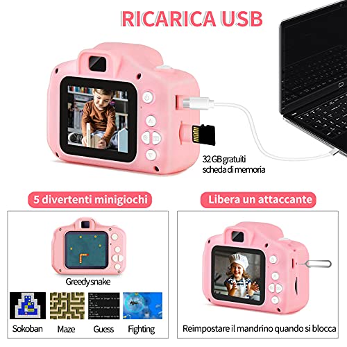 Cámara de fotos digital para niños y niñas, cámara de vídeo HD 1080P, para todos los pequeños, juguetes para cámara de fotos para regalo de cumpleaños, para 3, 4, 5, 6, 7, 8 años (rosa)