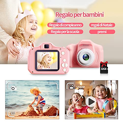 Cámara de fotos digital para niños y niñas, cámara de vídeo HD 1080P, para todos los pequeños, juguetes para cámara de fotos para regalo de cumpleaños, para 3, 4, 5, 6, 7, 8 años (rosa)