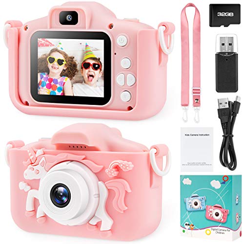 Cámara de niños para niñas y niños pequeños – Mini cámara digital Juguetes para 3 4 5 6 7 8 años – Anti-caída 20.0MP Selfie doble videocámara – pantalla de 2.0 pulgadas + tarjeta SD 32GB