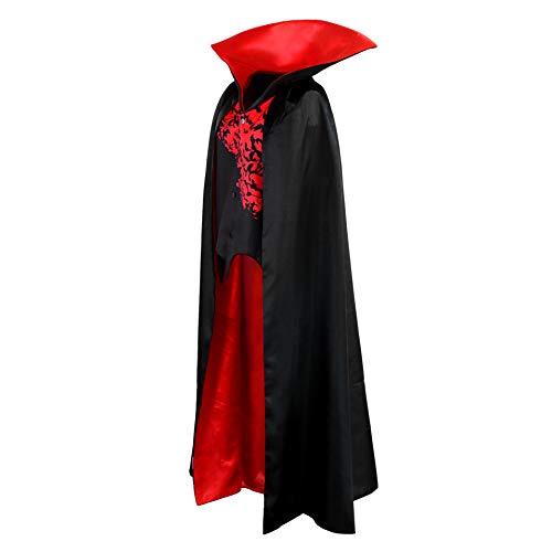 Capa de Vampiro para niños con Chaleco Capa de Cuello Alto Negro Rojo Drácula Disfraz de Halloween Carnaval (128)