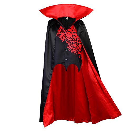 Capa de Vampiro para niños con Chaleco Capa de Cuello Alto Negro Rojo Drácula Disfraz de Halloween Carnaval (128)