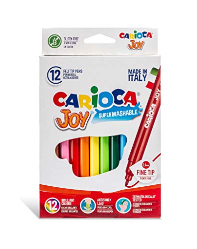 Carioca - Caja de rotuladores con tinta lavable, punta fina sintética, 12 unidades, multicolor