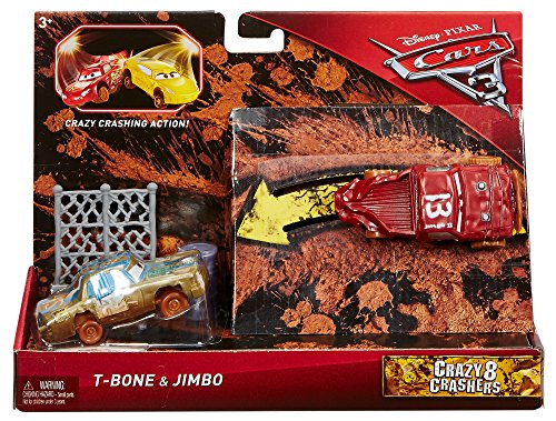 Cars 3-Pack de 2 Coches Crazy T Bone and Jimbo (Mattel FBH12) , color/modelo surtido