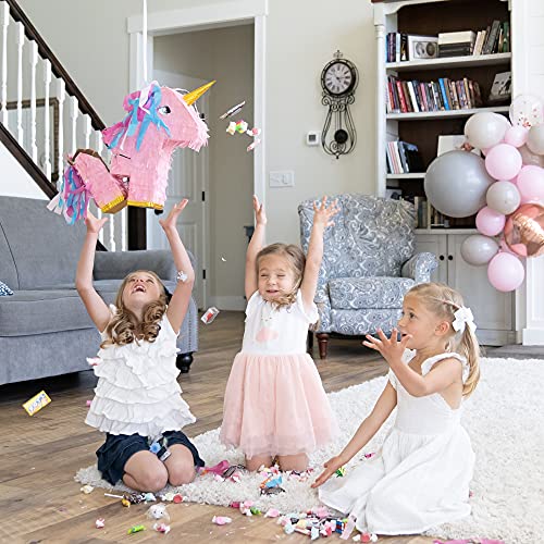 CarsonChase Paquete de piñata de Unicornio Rosa con Venda para los Ojos y murciélago, la verdadera piñata de Gran tamaño, la piñata para hasta 10 Libras de Dulces (19 x 16 x 4 Pulgadas)