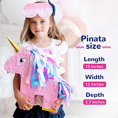 CarsonChase Paquete de piñata de Unicornio Rosa con Venda para los Ojos y murciélago, la verdadera piñata de Gran tamaño, la piñata para hasta 10 Libras de Dulces (19 x 16 x 4 Pulgadas)