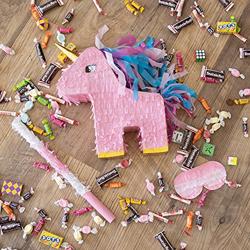 CarsonChase Paquete de piñata de Unicornio Rosa con Venda para los Ojos y murciélago, la verdadera piñata de Gran tamaño, la piñata para hasta 10 Libras de Dulces (19 x 16 x 4 Pulgadas)