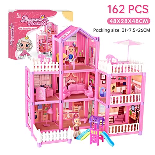 Casa de Muñecas con Muebles Mobiliario Casita Muñeca Jueguetes para Niñas, Casa para muñecas de Juguete de 3 Plantas, Regalo para Niños (162pcs)