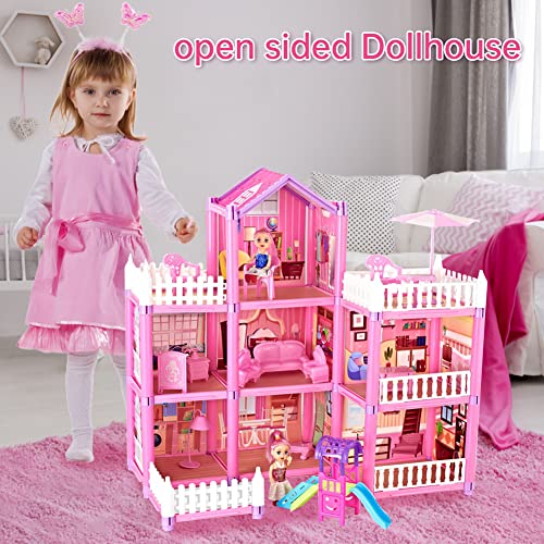 Casa de Muñecas con Muebles Mobiliario Casita Muñeca Jueguetes para Niñas, Casa para muñecas de Juguete de 3 Plantas, Regalo para Niños (162pcs)