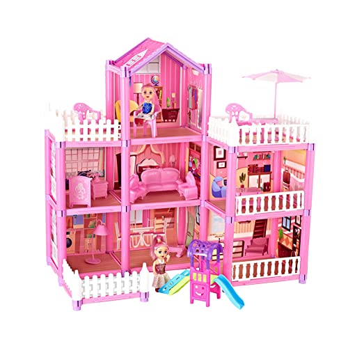 Casa de Muñecas con Muebles Mobiliario Casita Muñeca Jueguetes para Niñas, Casa para muñecas de Juguete de 3 Plantas, Regalo para Niños (162pcs)