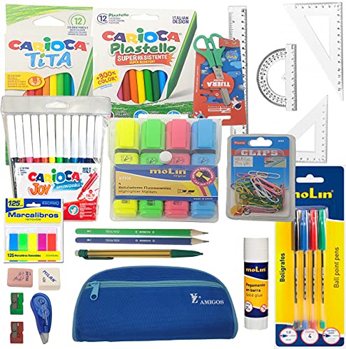 CASANTO SCHOOL Set Vuelta Al Cole Completo. Pack Ahorro. Incluye estuche y material escolar. Infantil, Primaria y Útiles Escolares. Kit Vuelta al Cole Nuevo Curso UNISEX. (ROJO)