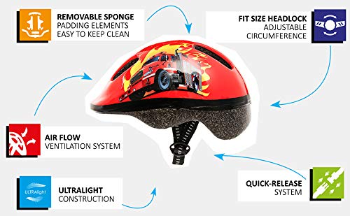 Casco Bicicleta Bebe Helmet Bici Ciclismo para Niño - Cascos para Infantil Bici Helmet para Patinete Ciclismo Montaña BMX Carretera Skate Patines monopatines MV6-2 (S(48-52cm), Fire Engine)