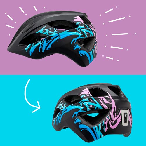 Casco de bicicleta para niños ajustable de tamaño infantil a juvenil | Tamaño 54-58 | Precioso casco de bicicleta para niños y niñas | Luz LED incorporada recargable | Homologado por la CE