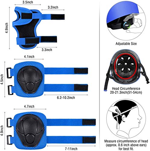 Casco de bicicleta para niños, casco clásico con rodilleras y coderas para multideporte, scooter, patinete, conducción, patinete, patinete, patinete, 3-13 años (azul)