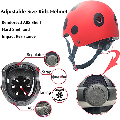 Casco para niños y niñas Casco cómodo Ajustable de Seguridad para patineta, patineta, Bicicleta (3-8 años) (Red Ladybug, S(3-8years Old))