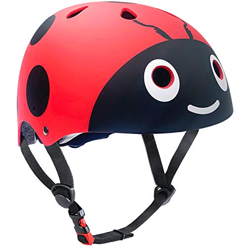 Casco para niños y niñas Casco cómodo Ajustable de Seguridad para patineta, patineta, Bicicleta (3-8 años) (Red Ladybug, S(3-8years Old))