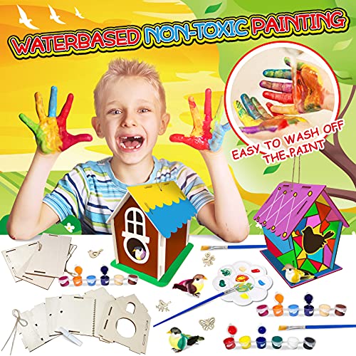 Casitas de Pajaros Kits, 4 Piezas DIY Casa Pajaros, Manualidades para niños Artes y Manualidades de Madera para de 5 a 12 años, Casa de pájaros para Pintar de Bricolaje Creativo Regalo para Niños