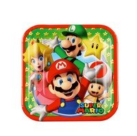 CdC - Kit n° 30 para fiesta de cumpleaños con imágenes de Super Mario Bros y Luigi. Incluye 16 platos, 16 vasos, 20 servilletas y 1 guirnalda