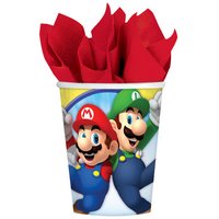 CdC - Kit n° 30 para fiesta de cumpleaños con imágenes de Super Mario Bros y Luigi. Incluye 16 platos, 16 vasos, 20 servilletas y 1 guirnalda