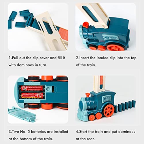 CeFurisy Juego de 60 piezas de juguete Domino con tracción automática del tren eléctrico, apilables, regalos creativos para niños y niñas