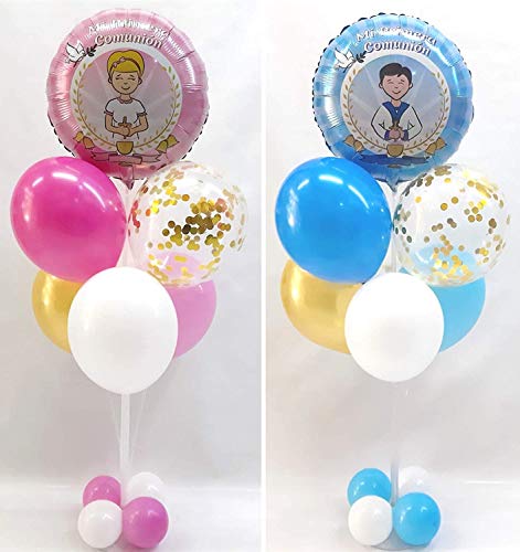 Centro de mesa para comunión formado por globos de látex y poliamida especial para decoración de Comuniones.Tamaño 120 cm (Niño)