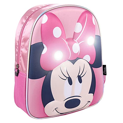 CERDÁ LIFE'S LITTLE MOMENTS, Mochila Luces LED Escolar de Minnie Mouse-Licencia Oficial Disney para Niñas, Rosa, Edad recomendada-idónea para peques de preescolar de 2 a 6 años