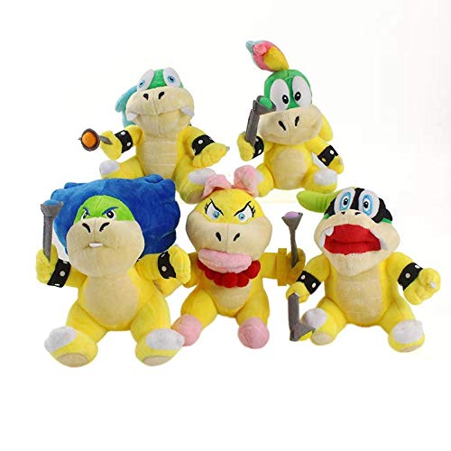 cgzlnl Super Maio Bros Peluches, Bowser Jr Koopa Bowser Dragon Plushie Doll Toys, Mari Brothers Soft Stuffed Dolls Regalos para Niños 5Pcs / Set