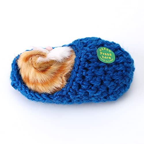 CHAMAIR Gato de peluche en zapatillas de casa, mini gatito en el zapato con sonidos de miau, pantuflas tejidas de piel sintética, gato de mesa, peluche de bebé