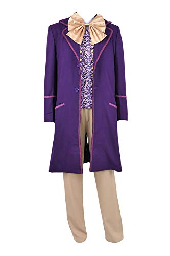 Charlie and The Chocolate Factory Willy Wonka - Disfraz de cosplay, Gabardina + chaleco + camisa + pantalones, hombre Small