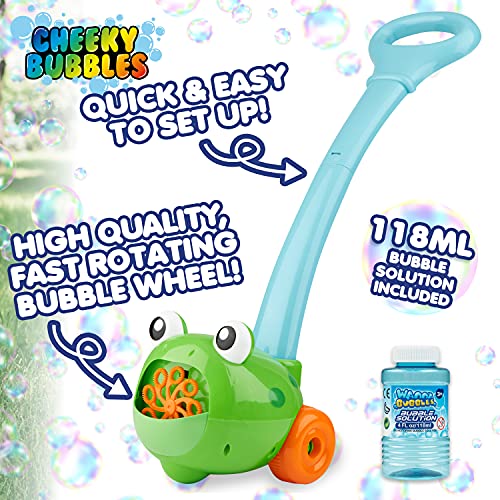 Cheeky Bubbles Maquina De Burbujas para Niños, Maquina De Burbujas Automática, Bubble Machine con Rana de Pompas y Ballena Burbujas (Rana Verde)