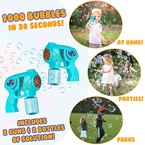 Cheeky Bubbles Maquina Pompas de Jabon, Pomperos para Niños, Pistola Juguete Burbujas para Interior Exterior, Incluye Bote Jabon Pompas, Regalos para Niños (Pack de 2)